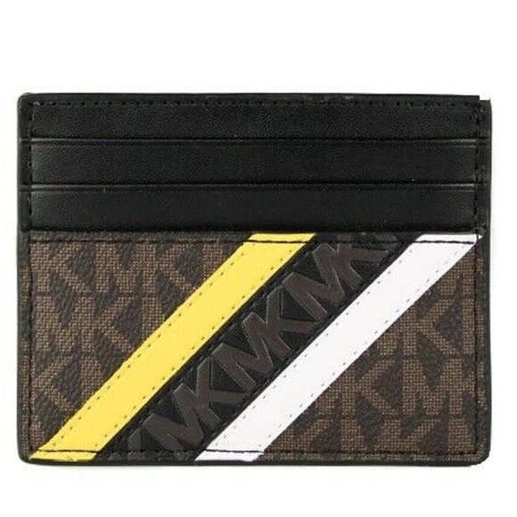 New Michael Kors Cooper Tall Card Case Brown / Lemon - Picture 1 of 2